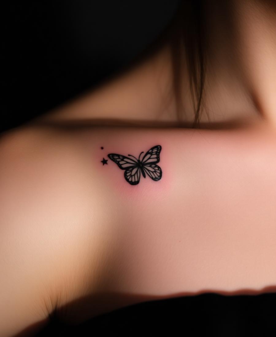 Little Monarch tattoo by Bianca — Micro tattoo · collarbone