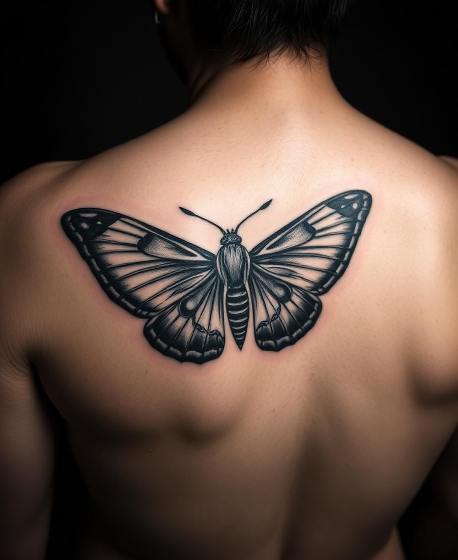 Nightmoth tattoo by Bianca — Black & grey · back
